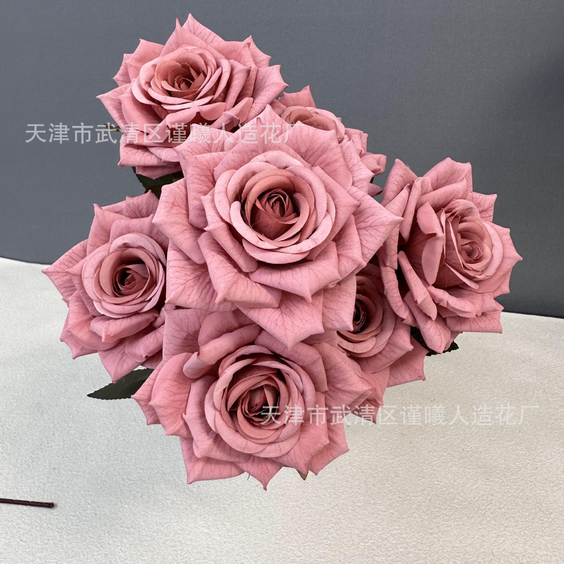 Flor artificial 7 Manta Rosa boda novia con flor hogar sala de estar decoración Flor de seda fotografía apoyos flor