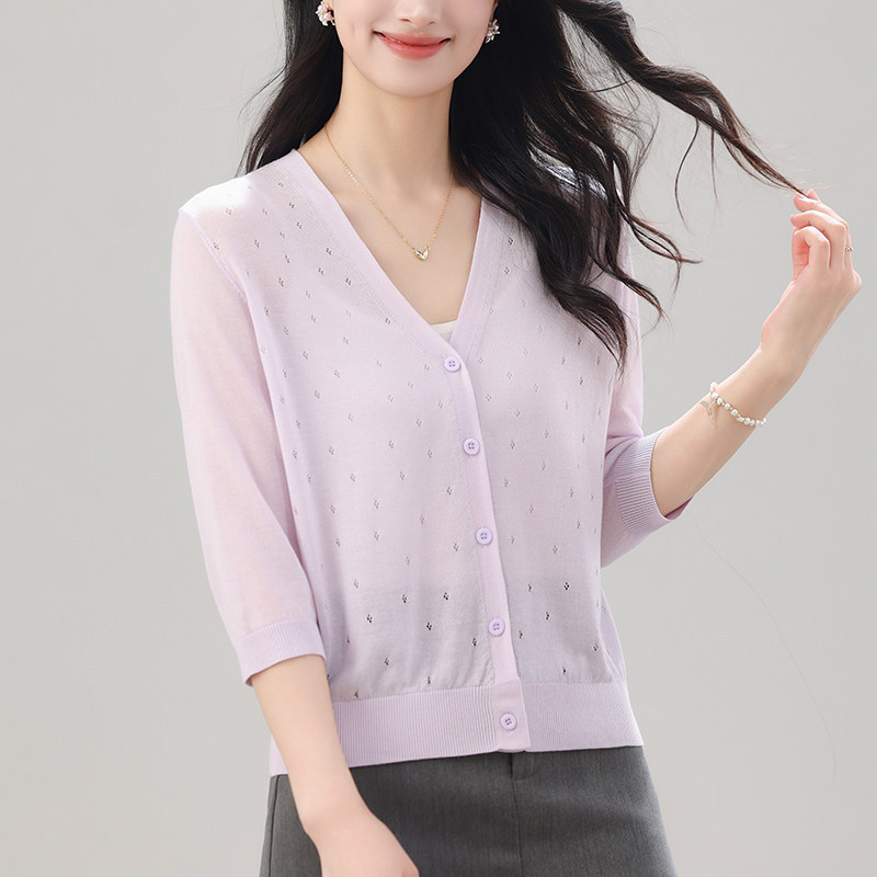 Gentle Style Knitted Cardigan for Women, Summer Thin Hollow-Out Top, 2026 New Model, Beautiful and Fashionable Short Jacket, Ice Silk