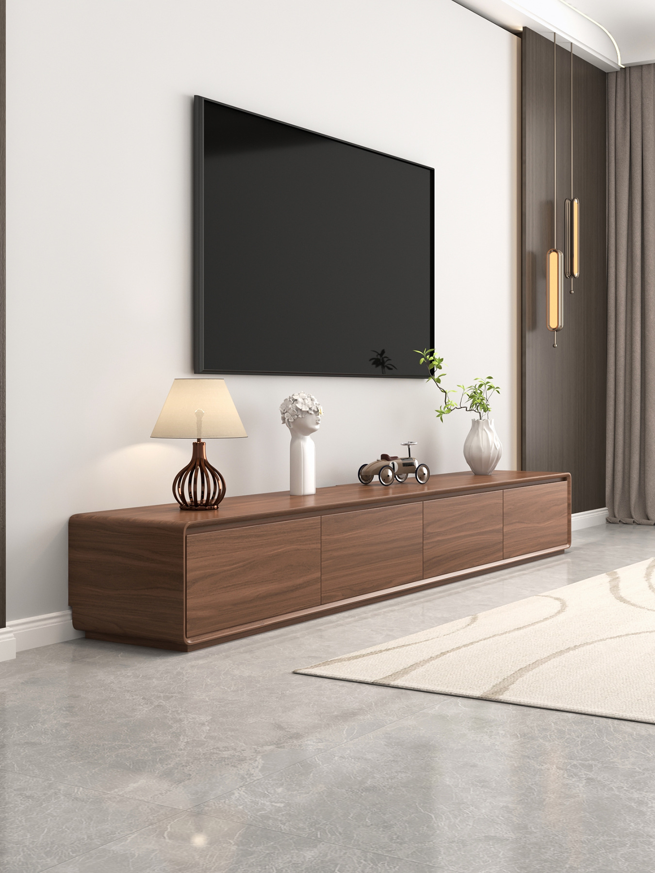 Tv Cabinet Home Living Room Coffee Table New Walnut Color Tv Cabinet Floor-Standing Solid Wood Tv Cabinet Floor-Standing Tv Cabinet