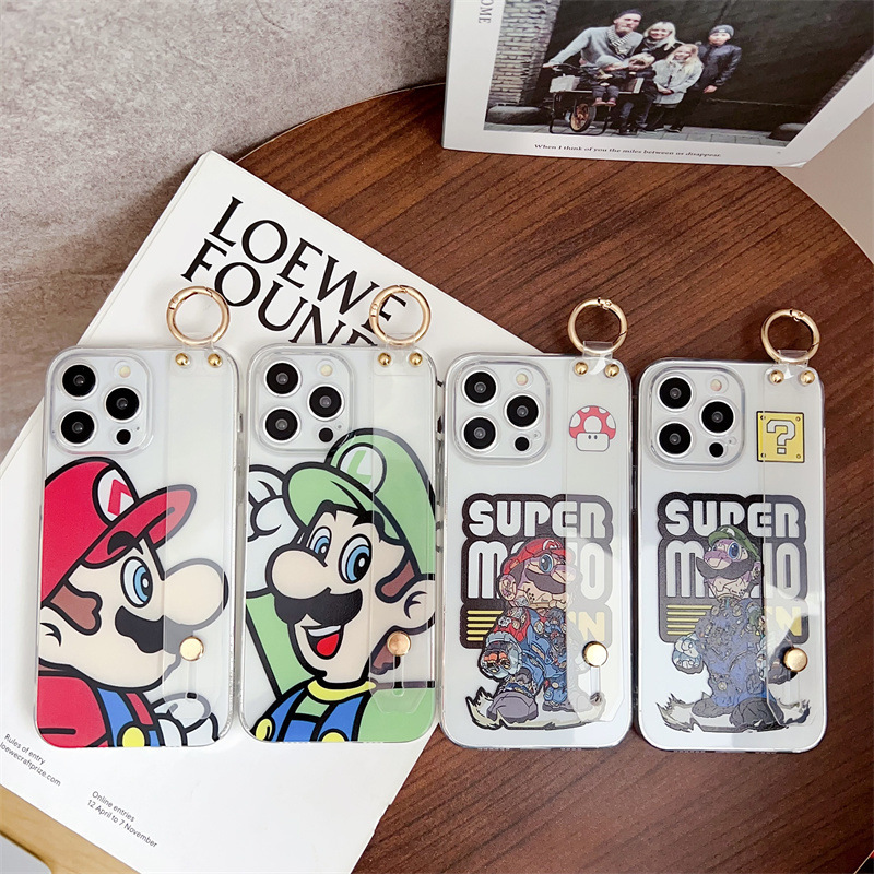 Transparent phone case for Samsung M13 wrist strap red and green Mario M53/A82/A91/A70 easy to carry case Transparent phone case for Samsung M13 wrist strap red and green Mario M53/A82/A91/A70 easy to carry case