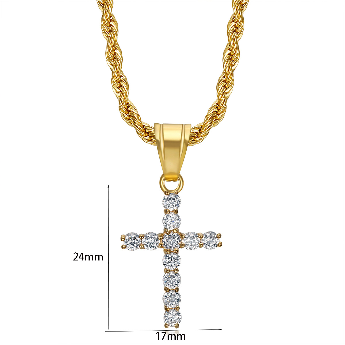 20g Weight Hip-Hop Cross Titanium Steel Plating Zircon 18K Gold Plated Men's
