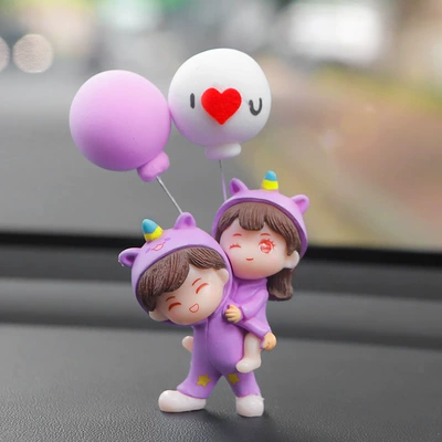 New Interior Decoration Car Ornaments Cute Center Console Ornaments Girls Couple Ornaments Office Furniture Ornaments (Car ornaments) - purple-clothes-back-couple-purple-white-love-ball