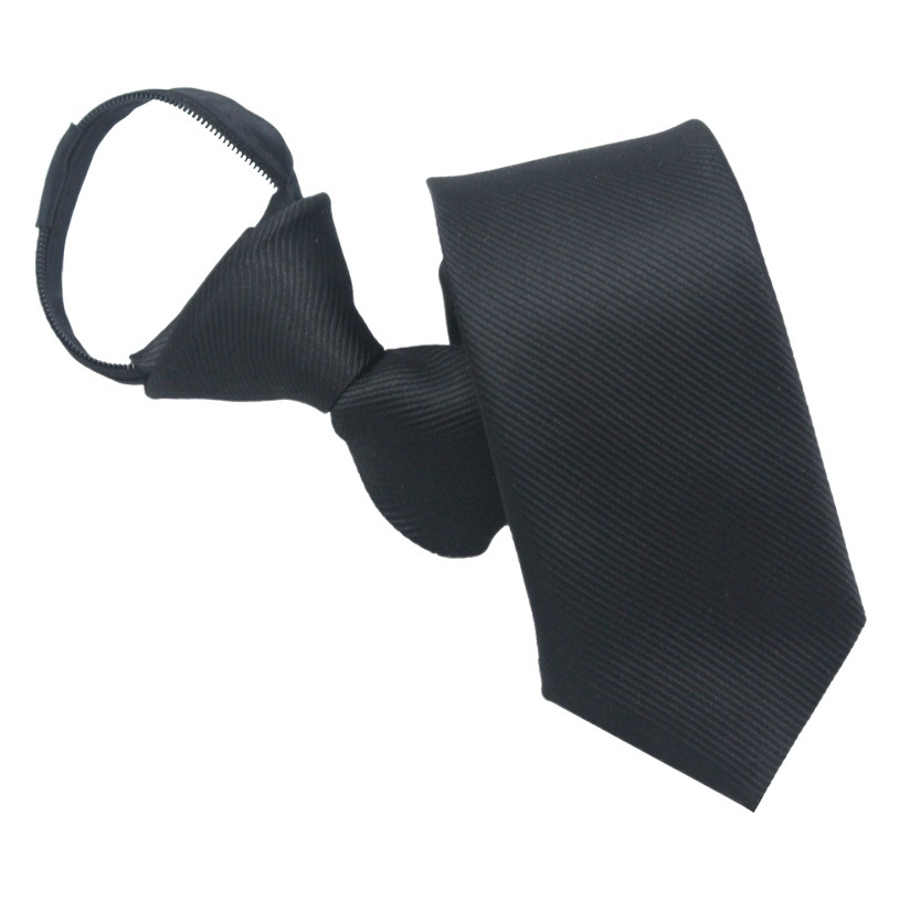 Fabricante en stock de los hombres cremallera empate 6cm estrecho color sólido oscuro Sarda perezoso fácil tirar libre lazo negro