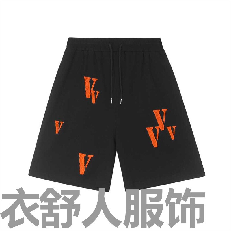 Vlone Fog Summer Straight Shorts Men's European and American Style Large V Letter Embroidered Casual Pants Loose Five-Point Pants