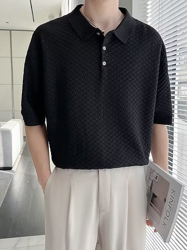 Verano 2024 nueva moda polo de manga corta camiseta nueva tendencia de punto a cuadros