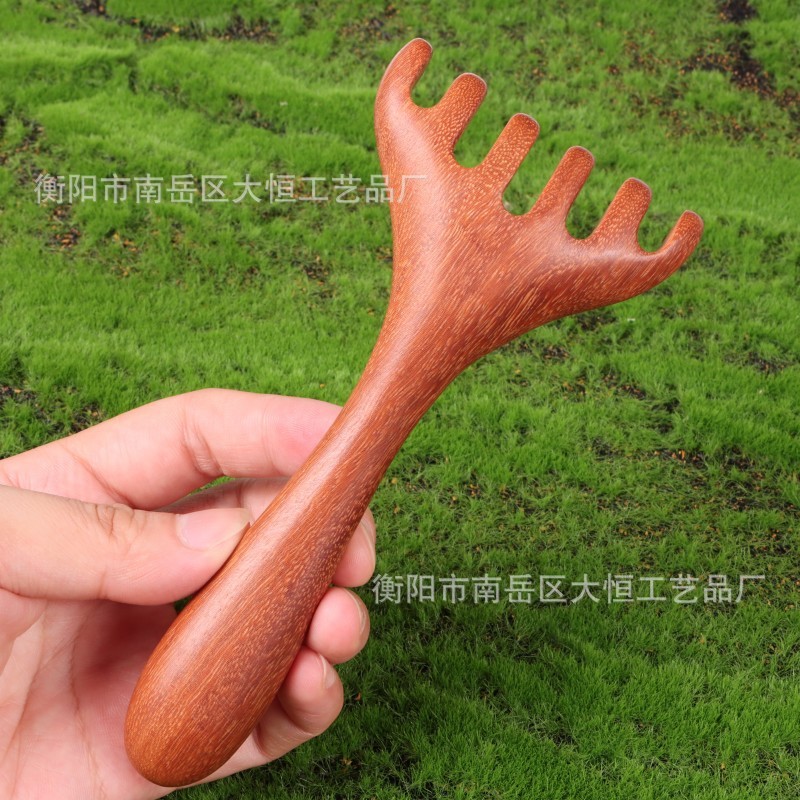 檀木櫛28釘歯鹿角熊手小熊手緑檀大歯幅歯マッサージ櫛長柄櫛指環檀木|undefined