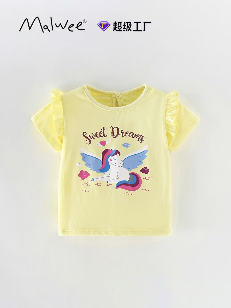 Malwee camiseta de niña de manga corta verano nuevo estilo europeo y americano para niños de cuello redondo de estilo extranjero camiseta casual de niña