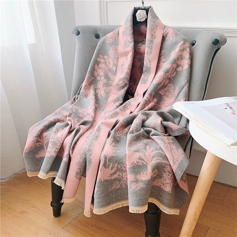 Ethnic cartoon keep warm demi-season scarf, cloak made of faux fur with tassels, ethnic style, print, increased thickness