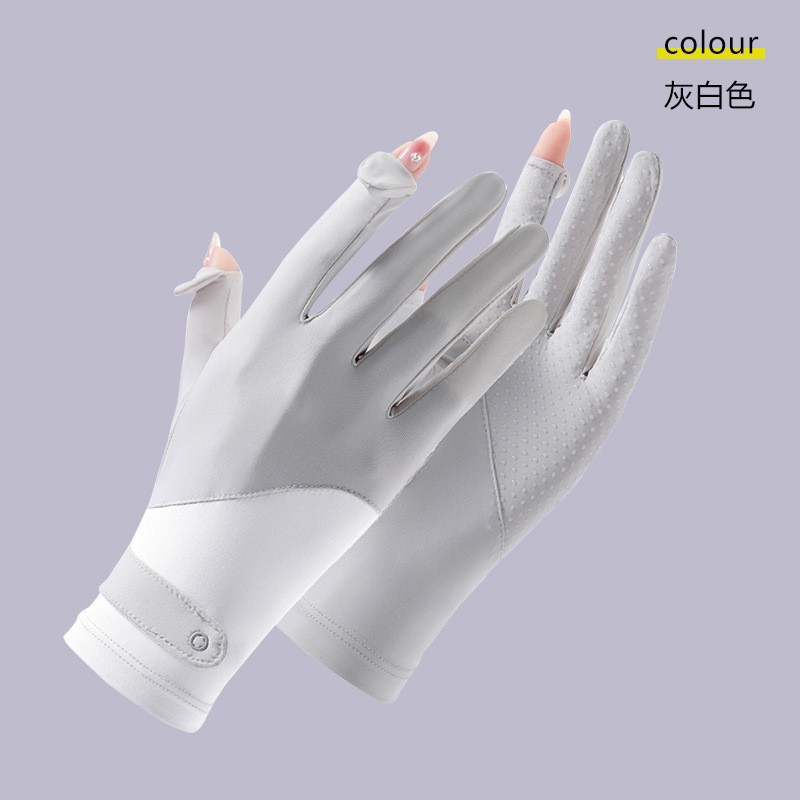 Guantes de protección solar para mujeres Protección UV delgada seda de hielo de verano mangas de mano de moda al aire libre ciclismo fugas dedo guantes de protección solar