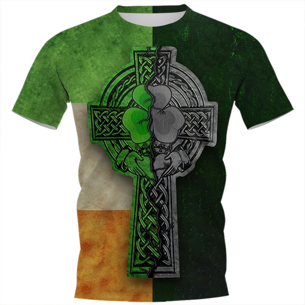 Camiseta vendedora caliente transfronteriza Día de San Patricio 3D Impresión digital camiseta adolescentes hombres cuello redondo manga corta top