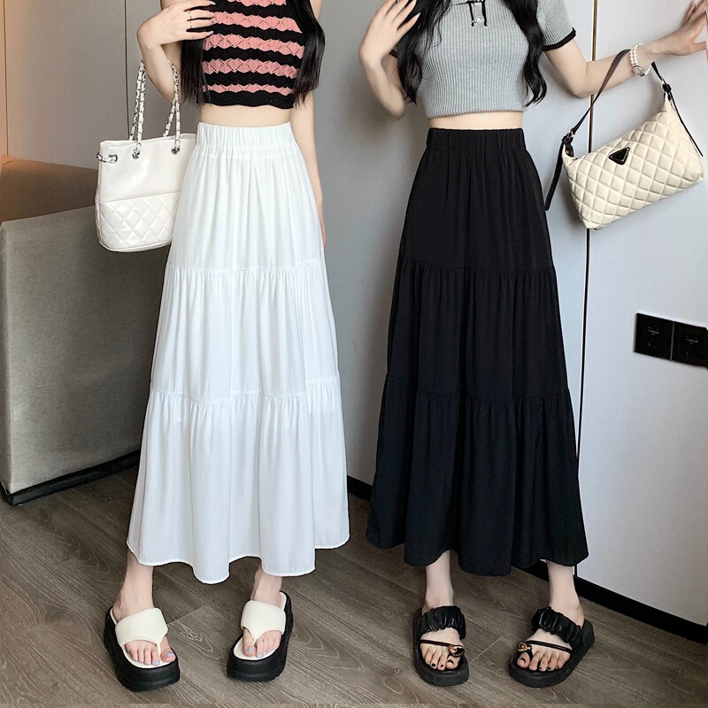 White High Waist Cake Skirt Women's Summer Thin plus size Slimming chubby girl Mid-length Pear-shaped A- line Skirt