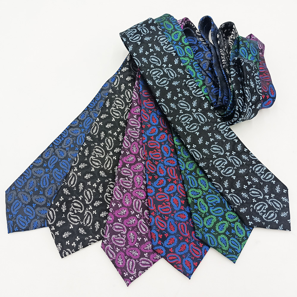 Corbata informal de negocios para hombre, en stock de fábrica, estilo nuevo atado a mano, diseño paisley, jacquard de poliéster y seda, 8 cm