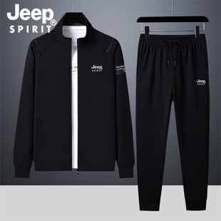 JEEP SPIRIT men's sports suit autumn and winter young and middle-aged morning luminous running cardigan sweater pants