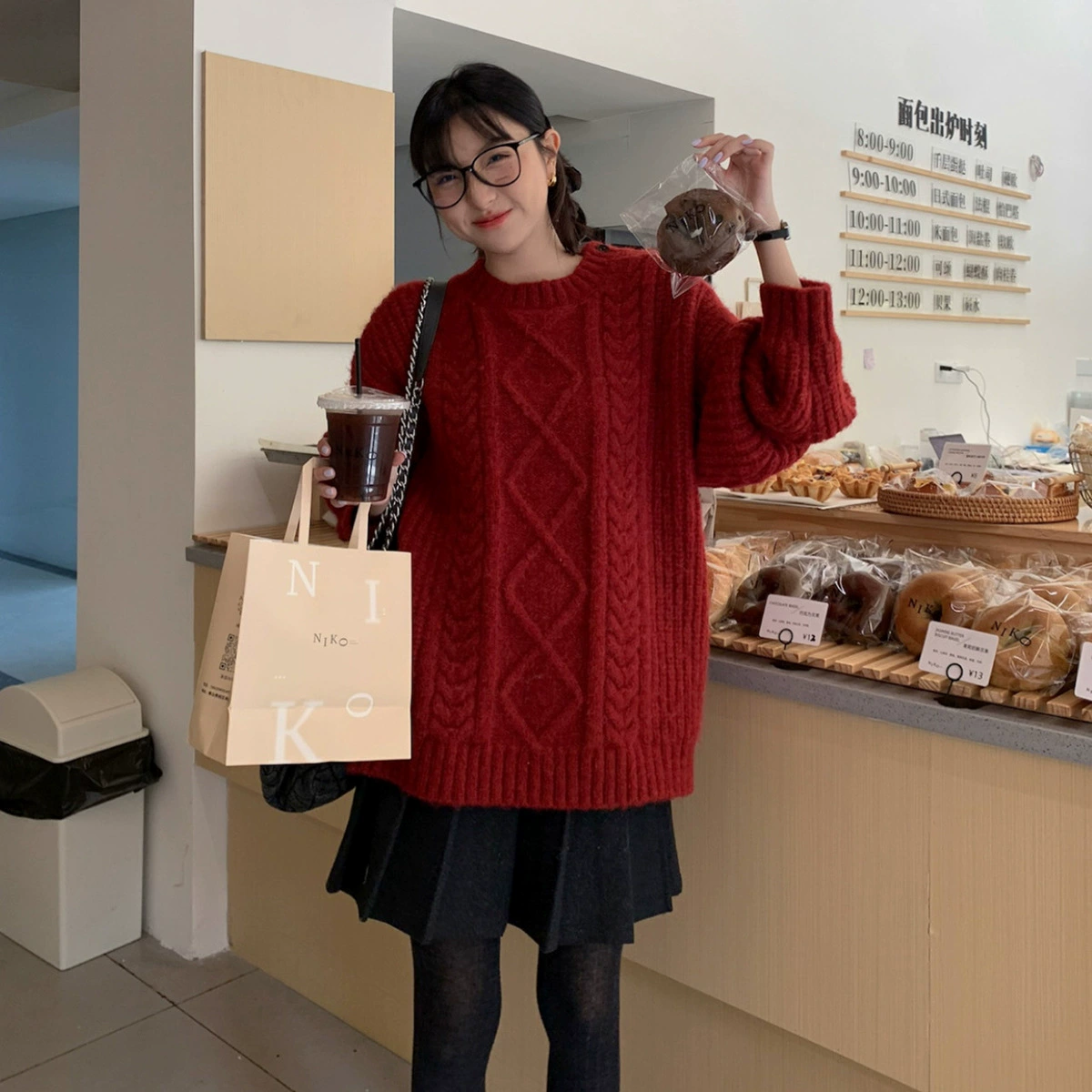 Красный свитер Yienou inbyin, Женская рождественская одежда, свитер с длинным рукавом, ленивый стильный топ с круглым вырезом