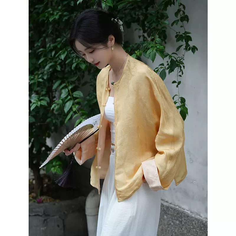 双面穿新中式真丝短款外套女早秋气质高级感复古提花改良唐装上衣