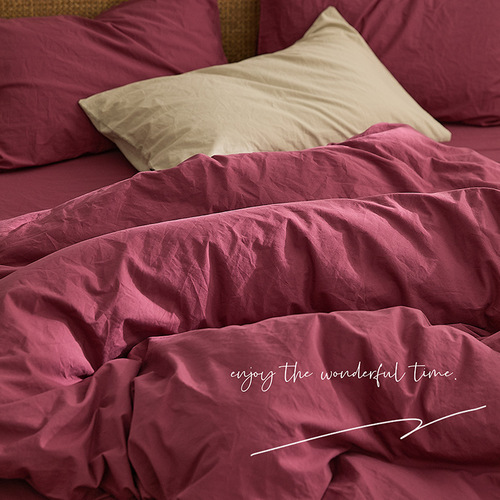 Japanese natural concept | Class A solid color simple three- or four-piece set 100% cotton washed cotton 100% cotton bed sheets yarn-dyed