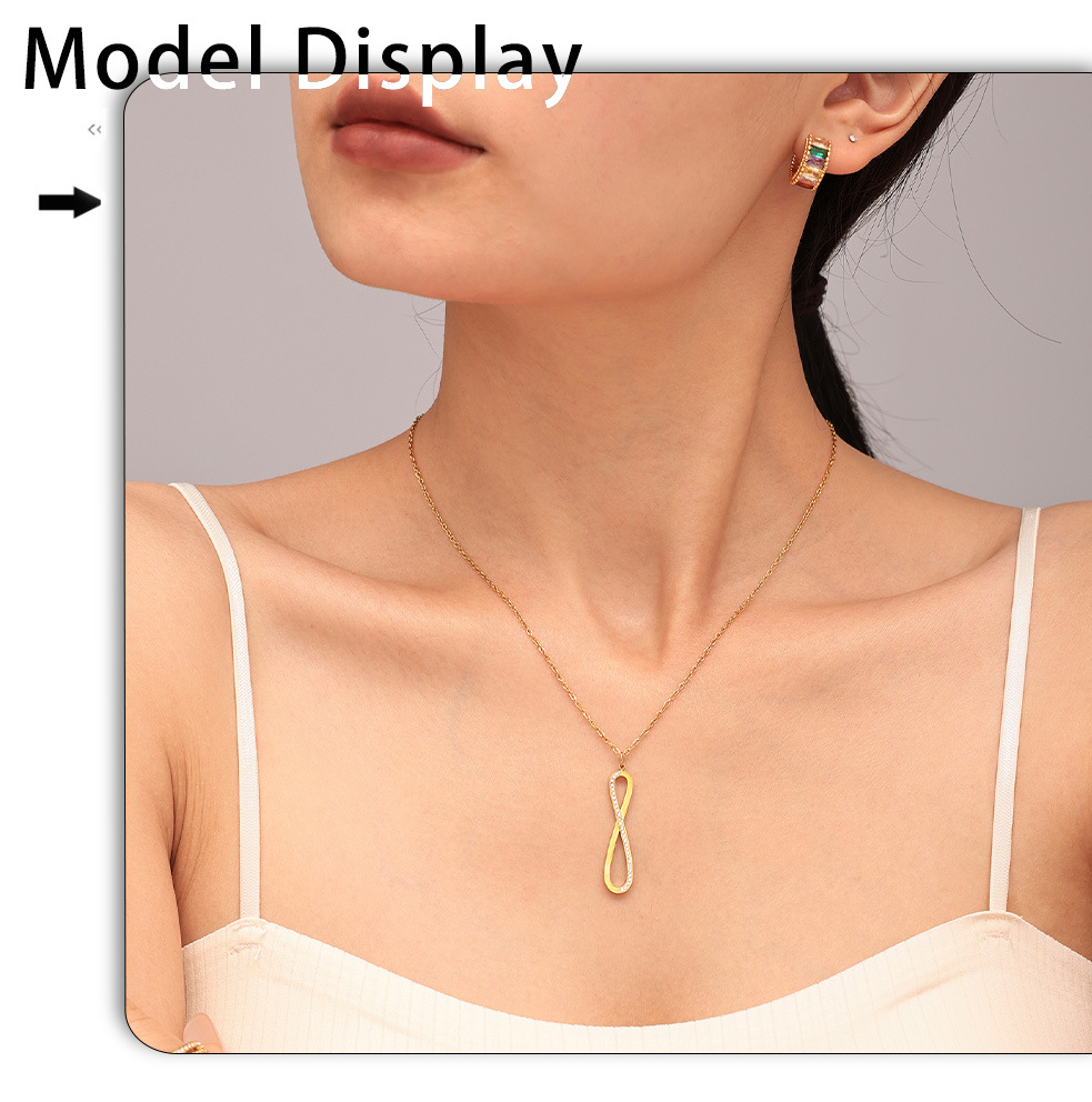 Square Sugar Jewelry Stainless Steel Zircon CNC Diamond Set 8-Character Long Necklace Bracelet Design Versatile Set_voghion.com