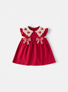 Children's clothing 2025 new girls' dress summer children's baby girl bow strawberry doll collar princess skirt