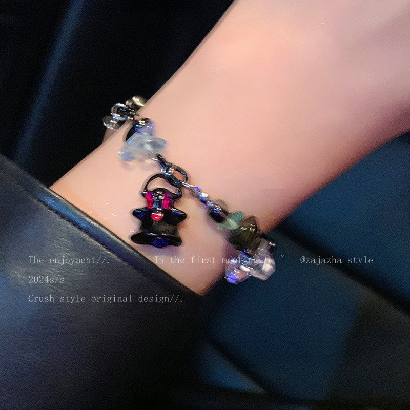 黑色幽灵拼接串珠项链女嘻哈高级感万圣节毛衣链小众独特时尚项链|undefined