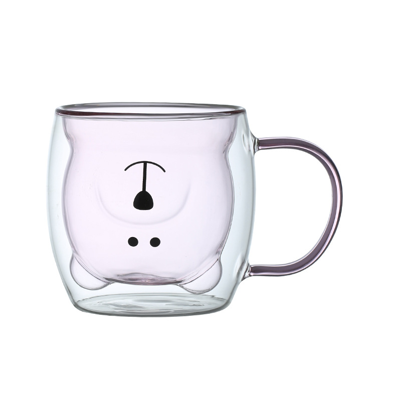 Color de doble capa de vidrio taza de dibujos animados hogar borosilicato vidrio taza de jugo de leche taza de té transparente vidrio oso agua