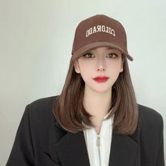 One-piece wig cap for women, summer baseball cap, inner flip, collarbone hair can be tied, full headset of realistic hair, popular item.