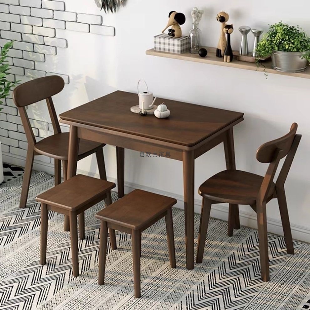 Walnut Solid Wood Folding Dining Table for Home Small Apartment Solid Wood Dining Table and Chair Combination Foldable New Dining Table