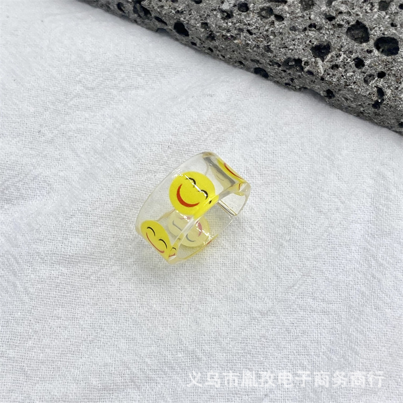 Nuevo acetato resina expresión humor anillo transparente diversión ins estilo colorido Smiley cara apilada anillo