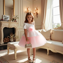 亚马逊跨境新款儿童连衣裙派对礼服裙公主裙3D立体花网纱花童裙女