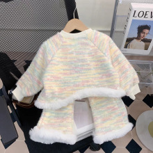 女童加绒套装秋冬款2025新款儿童猫咪卫衣加厚保暖冬装网红两件套