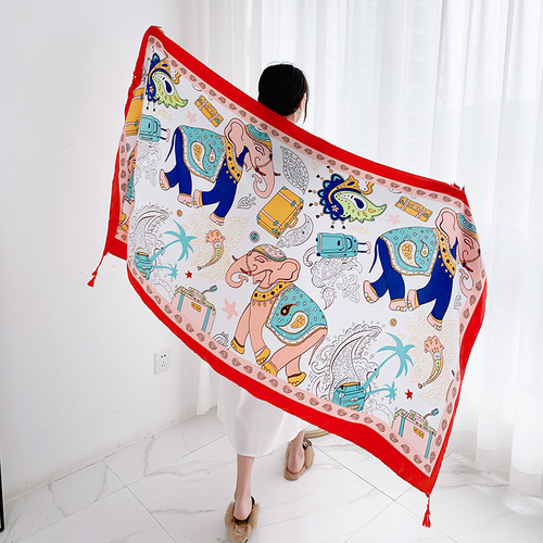 Carefully selected new Internet celebrity thickened retro ethnic style sun protection shawl for travel and photo shooting versatile cotton and linen scarf for women