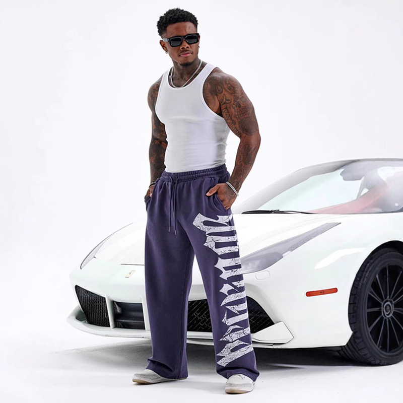 Youngla American Trendy Sports Pants Gym Fitness Running Training Pants Plus Size Cotton Printed Wide-Leg Pants