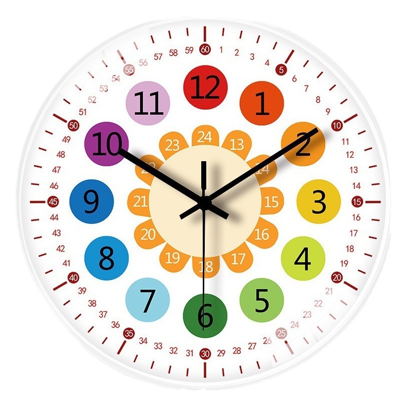 [8 pulgadas 20cm] Reloj creativo para niños de pared simple hogar sala de estar habitación para niños mudo reloj de enseñanza al por mayor