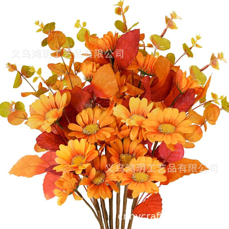 Autumn themed bouquet of artificial daisies with orange leaves for home decor, events and seasonal arrangements