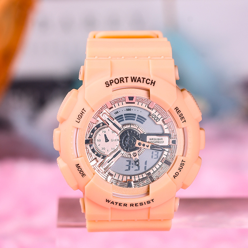 抹茶绿手表女ins风情侣表学生简约韩版网红独角兽防水双显电子表