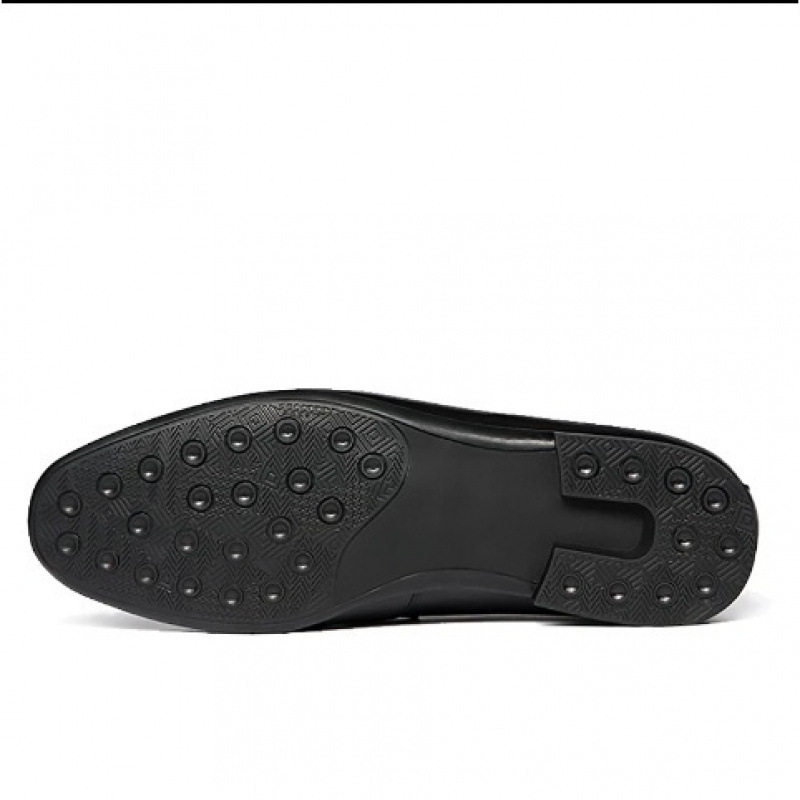 Giày lười nam da lộn mũi nhọn gót thấp, giày da nam slip-on đa năng — khóa vàng đen