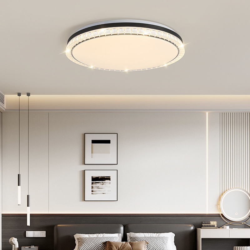 [Seleccionado cuidadosamente] Lámpara de techo de lujo ligera italiana, moderna y simple, nueva lámpara de borde de pantalla de cristal de hielo de alta calidad, lámpara de dormitorio principal