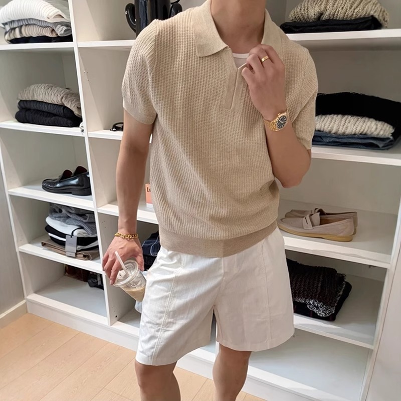 American Retro Polo Shirt Short-Sleeved Men's 2025 Summer New Normcore Old Money Style Knitted Sports T-Shirt Top