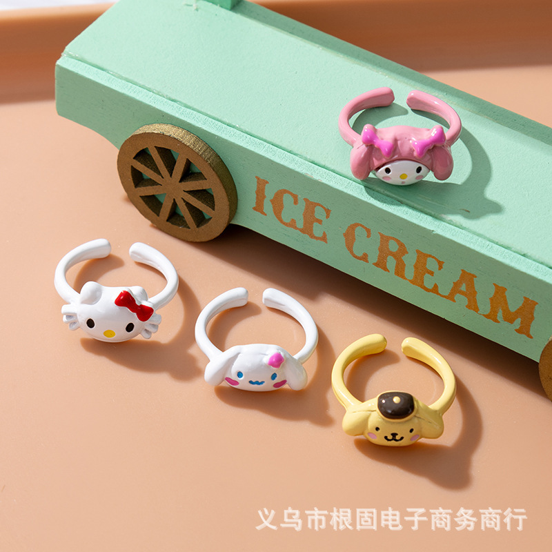 New Cartoon Cute Sanrio Cinnamon Dog Melody Small Ring Best Friend Gift for Friends and Classmates Adjustable
