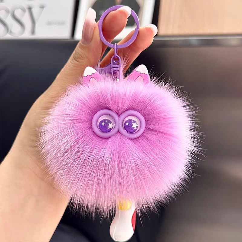 verdadero zorro pelo gatito colgante lindo peluche red rojo llavero de automóvil bolso colgante regalo de cumpleaños