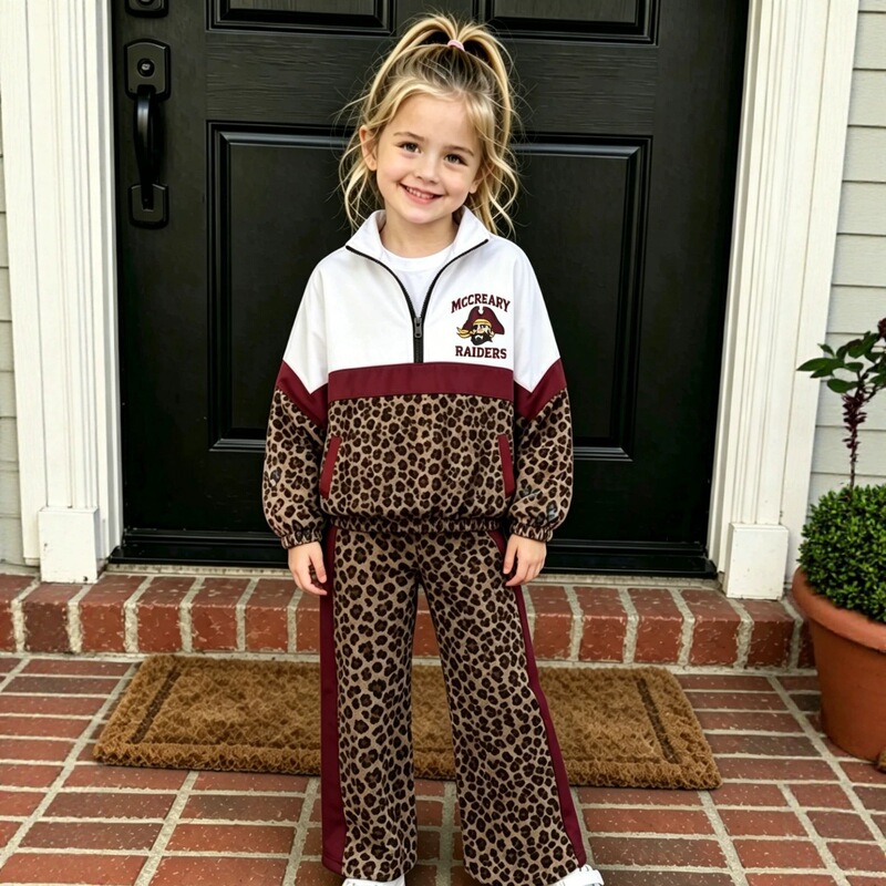 Cross-Border New Product European and American Varsity Style Leopard Print Girls' Two-Piece Set Fashionable Sweet Cool Jacket Sweatshirt and Pants Set Cross-Border New Product European and American Varsity Style Leopard Print Girls' Two-Piece Set Fashionable Sweet Cool Jacket Sweatshirt and Pants Set