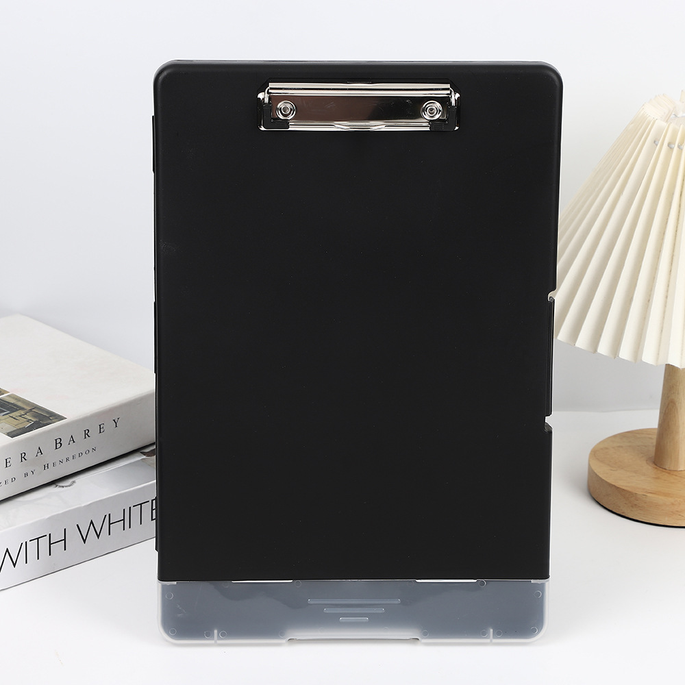Caja de archivos impermeable a4 con bolígrafo tablero de escritura multifuncional caja de archivos de papel abrazadera de tablero de escritura de plástico