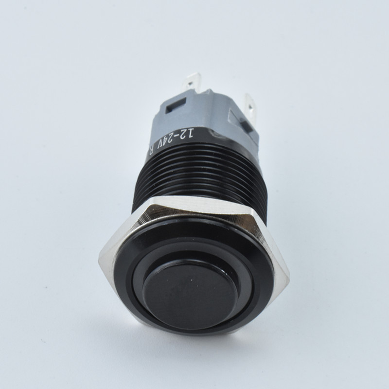 乐牛16mm环形电源发光氧化黑 自复（自锁）金属按钮开关 一点动