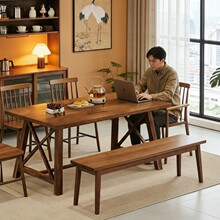 北欧实木餐桌现代简约客厅家用餐厅长方形多功能高级感餐桌椅组合