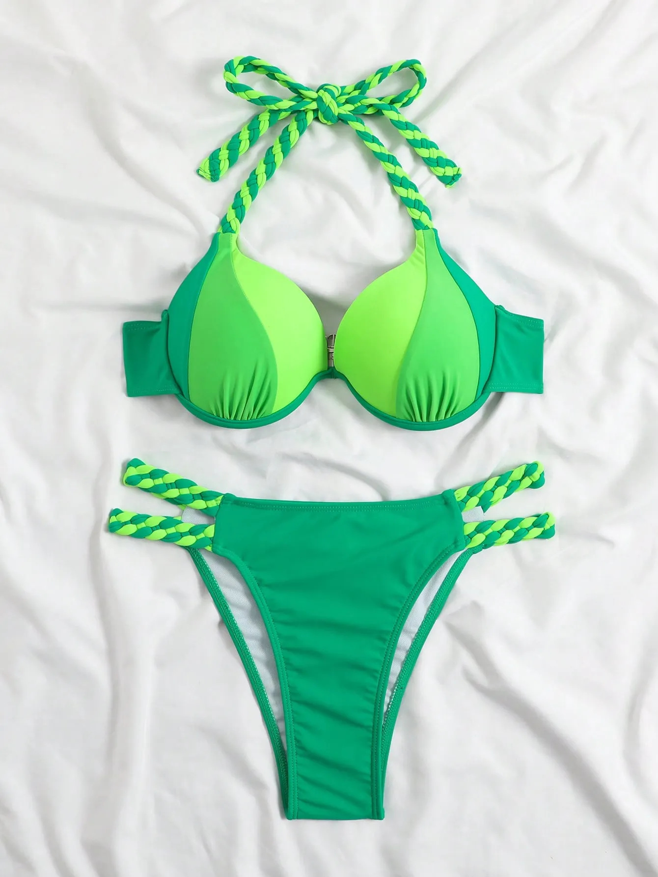 Women's Solid Color 2 Pieces Set Bikinis Swimwear display picture 7