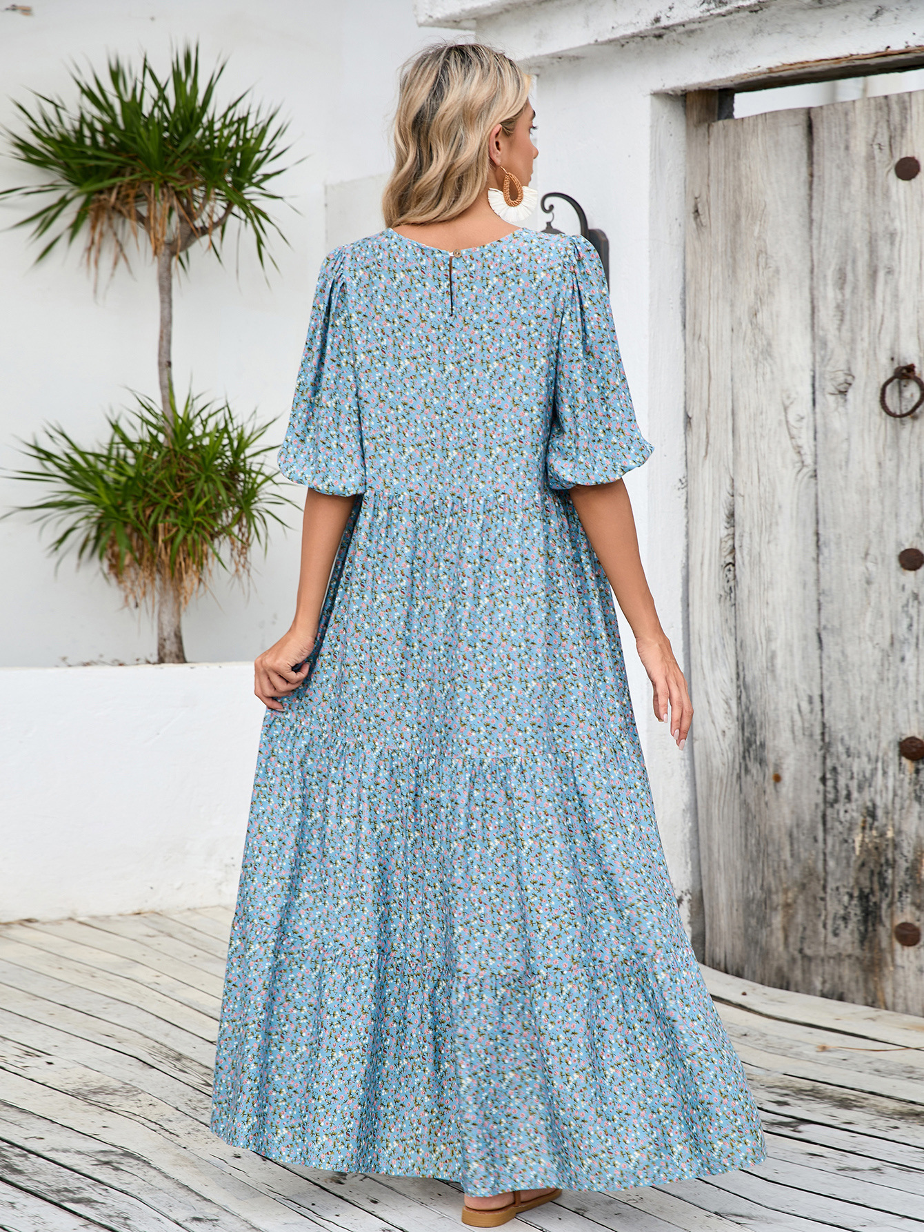 European And American Cross-border Foreign Trade Middle Eastern Robe, Loose-fitting Round-neck Mid-sleeve Dress,_ecoleips.com