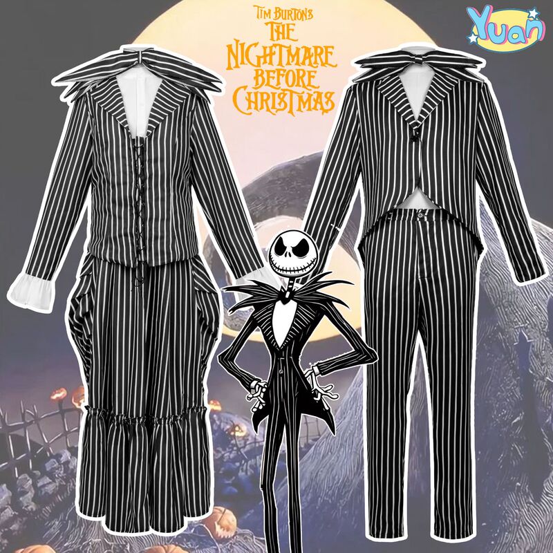 Nightmare before Christmas Cosplay Costume Skeleton Jack Unisex Sally Christmas Halloween Anime Cosplay Outfit