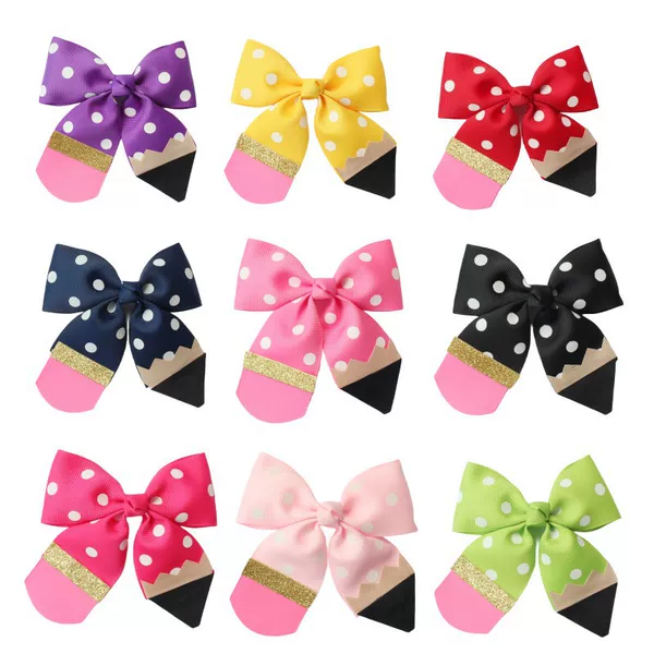 Printed rib with crocodile hairpin European and American hot selling pencil Flower bow headdress flower back-to-school baby headdress cross-border explosion