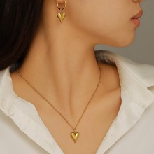 欧美 新款不锈钢心形时尚金色项链耳环女士饰品套装批发跨境 专供