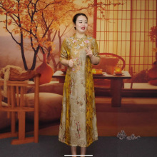 2025新款新中式斜襟国风改良旗袍香云纱浮光锦中长款连衣裙子