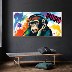 創意潮流動物海報戴耳機的猩猩家居客廳音樂廳牆壁裝飾內框掛畫